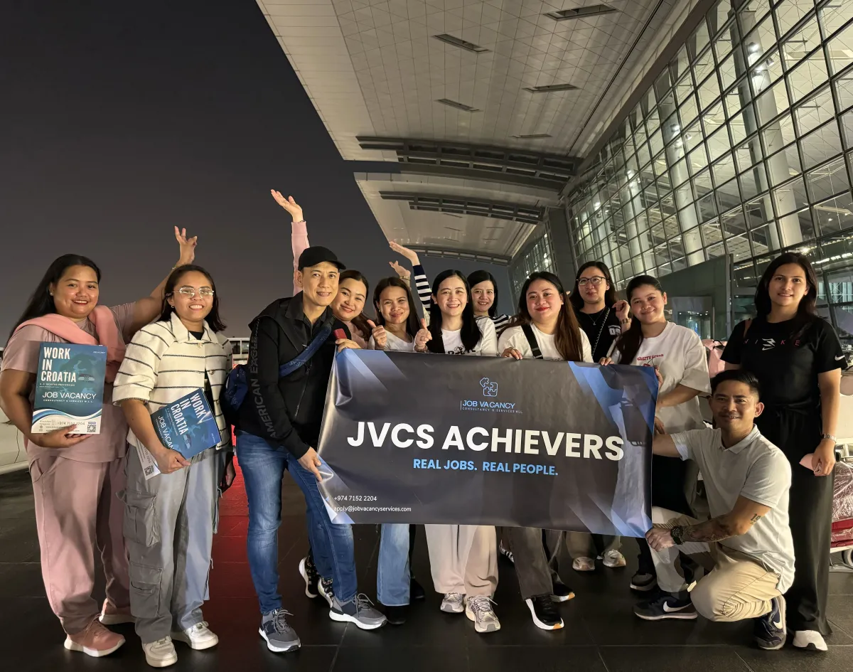 A batch of JVCS candidates placed in Qatar celebrating their deployment