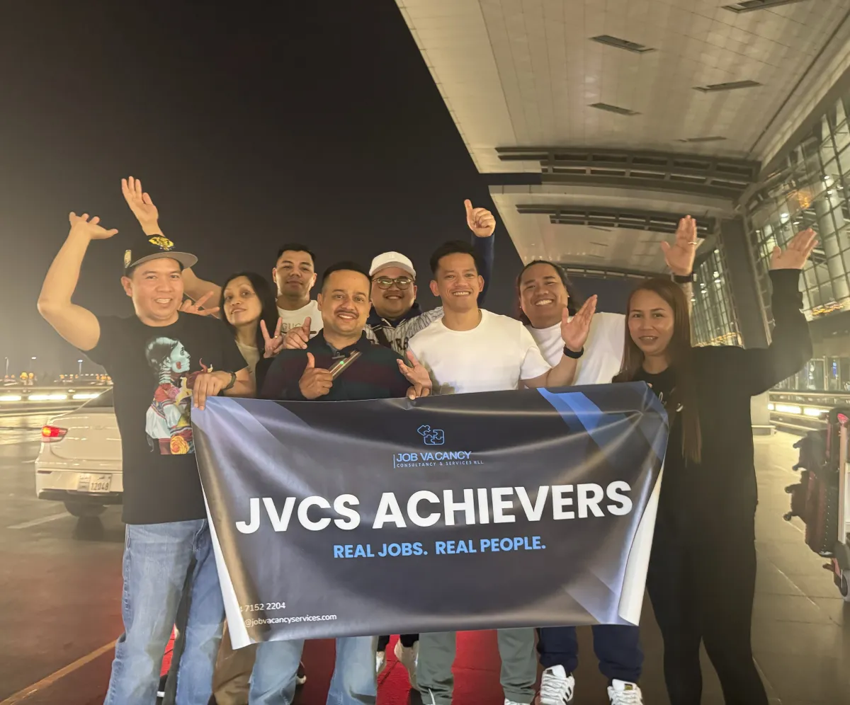 JVCS candidates deployed to Qatar with the branded JVCS banner